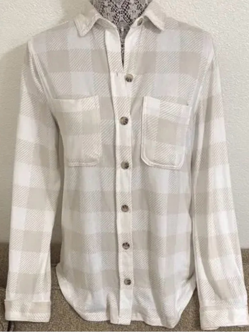 C&C California Tan/ WhitePlaid Button Down Cottagecore Super Soft Boho Chic XL